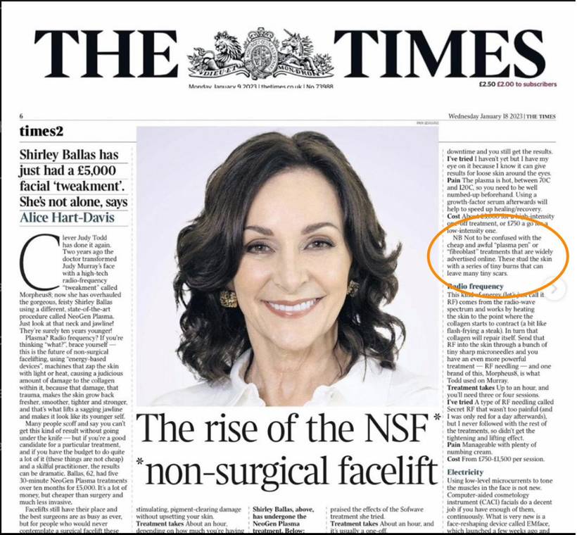 The Times — The rise of the non-surgical facelift, featuring Shirley Ballas and NeoGen Plasma